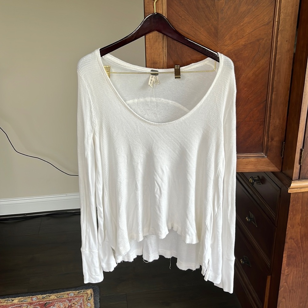 Long sleeve Flowy boho free people shirt thick soft material in white XS
